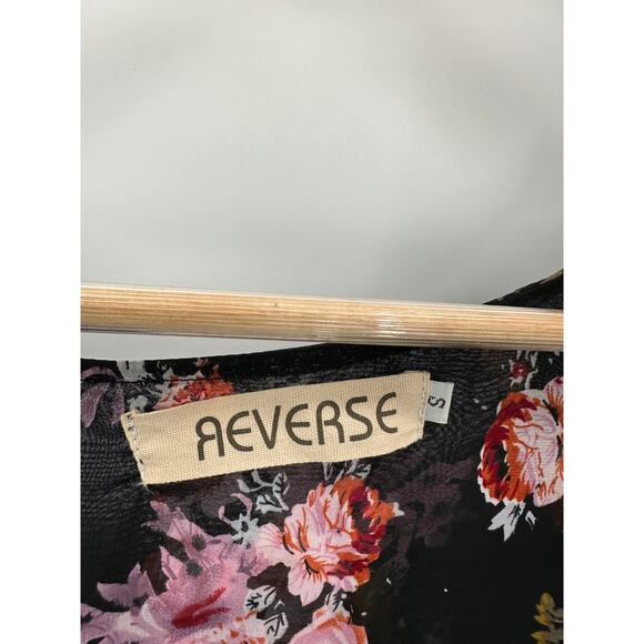 REVERSE Sweater Women SMALL Black Pink Floral Sheer Open Front Duster Kimono - Picture 5 of 7